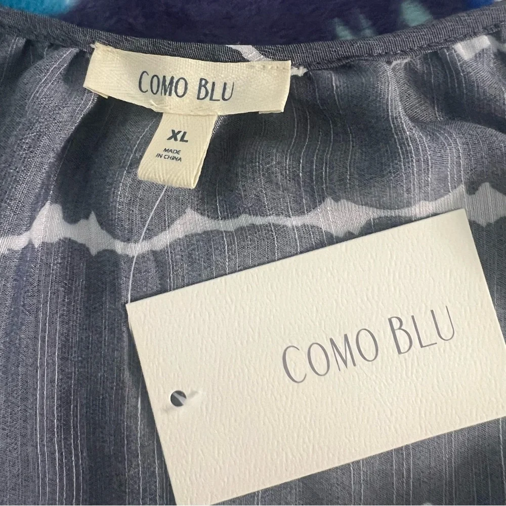 Como Blu XL Blue V-Neck Raglan Sleeve Lightweight Peasant Blouse